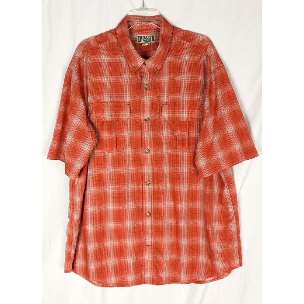 Duluth Trading Co Short Sleeve Shirt, Men's Size XL Orange‎ Plaid  Lightweight